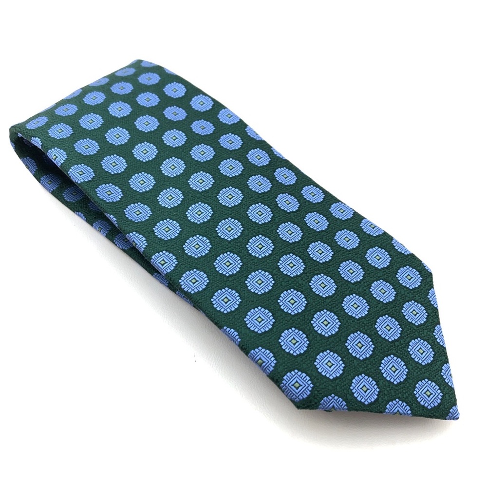 Charvet Men’s Green & Blue 100% Silk Medallion Jacquard Tie